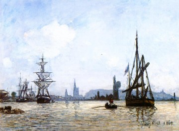 ルーアンの船の海の眺め ヨハン・バルトルト・ヨンカインド Oil Paintings
